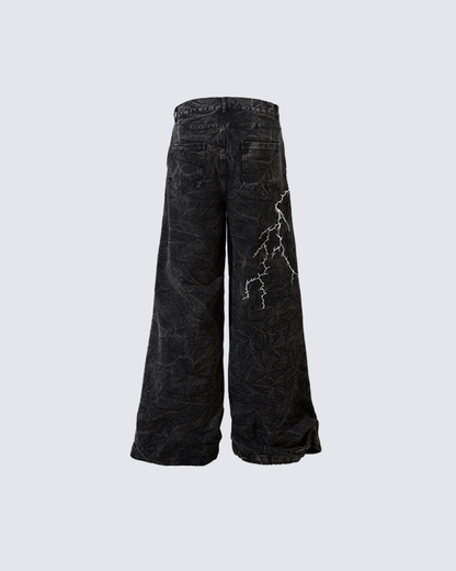 Washed Heavy Embroidery Denim Pants