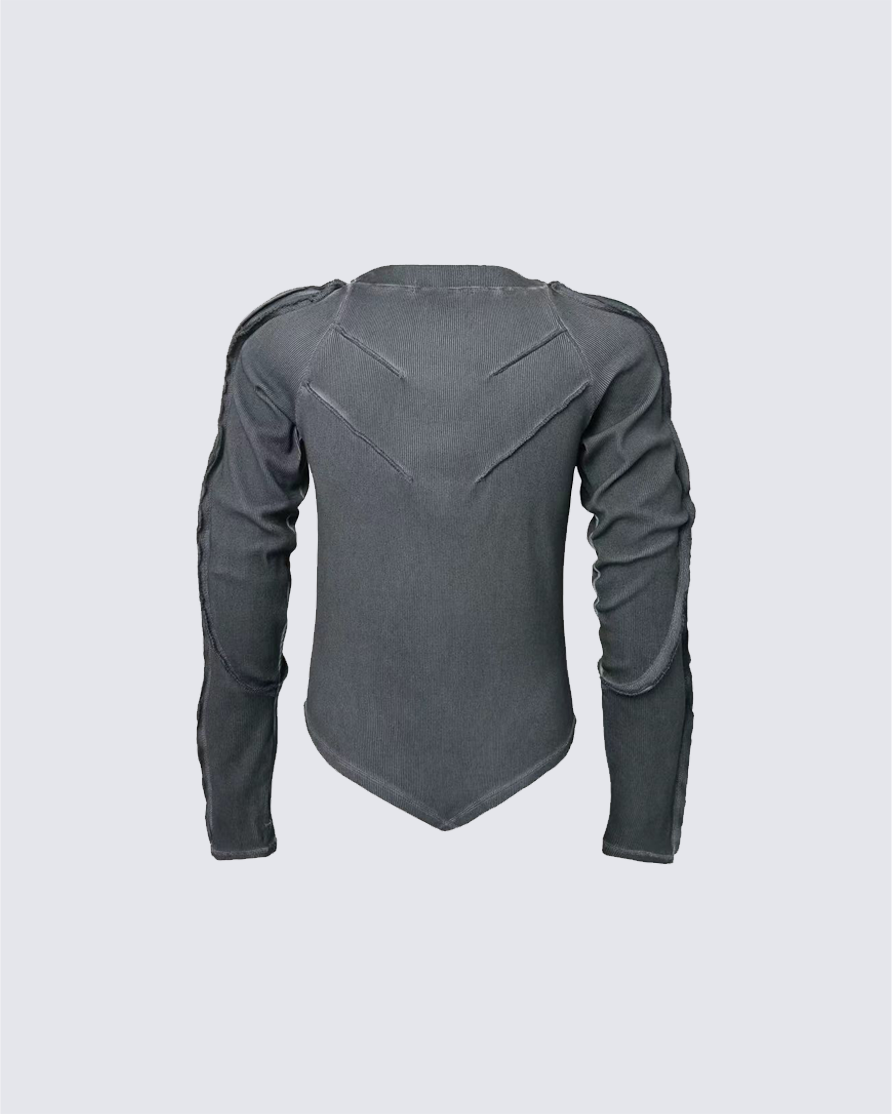 Distressed Panel Long-Sleeve Top