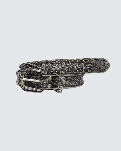 Baroque Engraved Studded Leather Belt