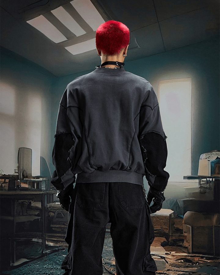 Distressed Star Patchwork Oversized Sweatshirt