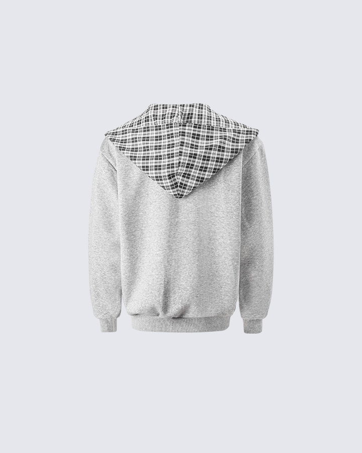 Plaid-Lined Dual-Wear Zip Hoodie
