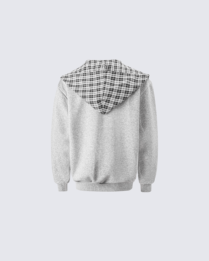 Plaid-Lined Dual-Wear Zip Hoodie