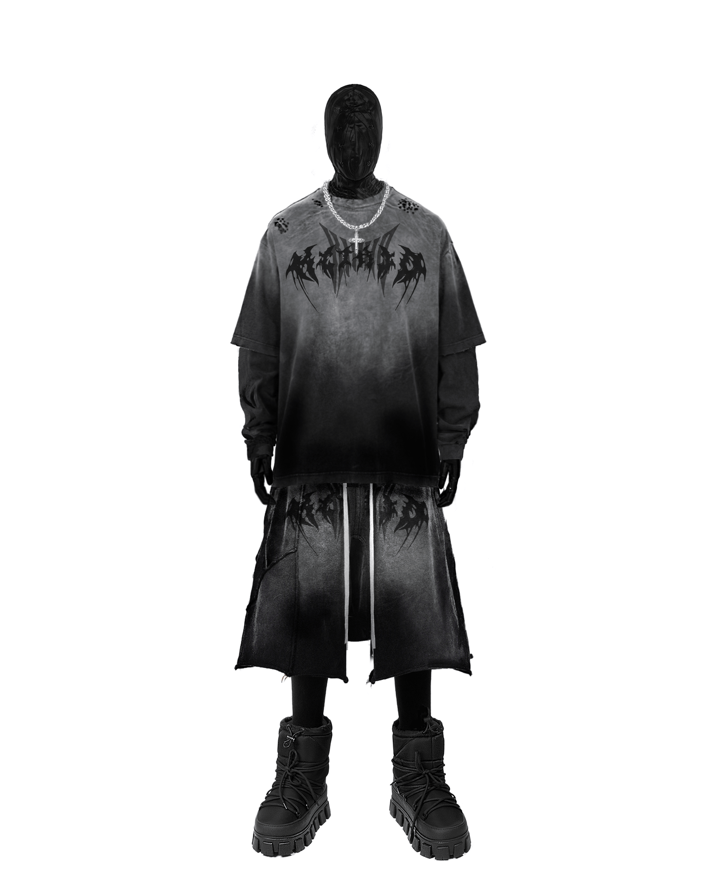 KIIKIO Gothic Logo Distressed Oversized T-Shirt