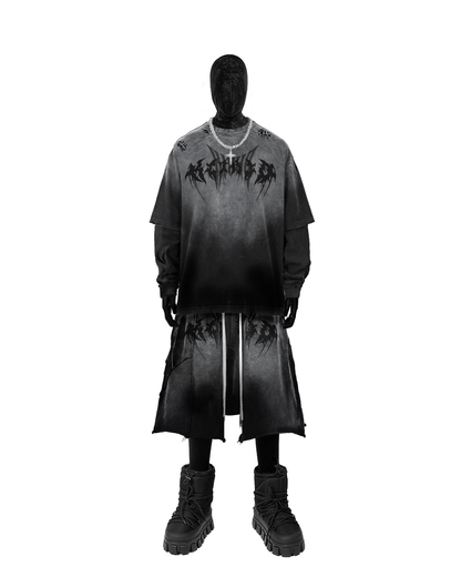 KIIKIO Gothic Logo Distressed Oversized T-Shirt