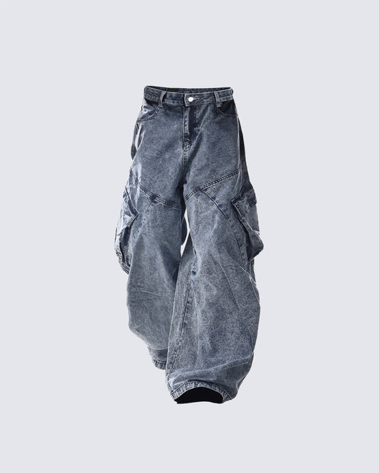 Heavy Washed Wide Cargo Jeans