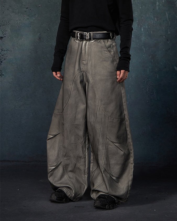 Dark Washed Scimitar-Cut Wide-Leg Jeans