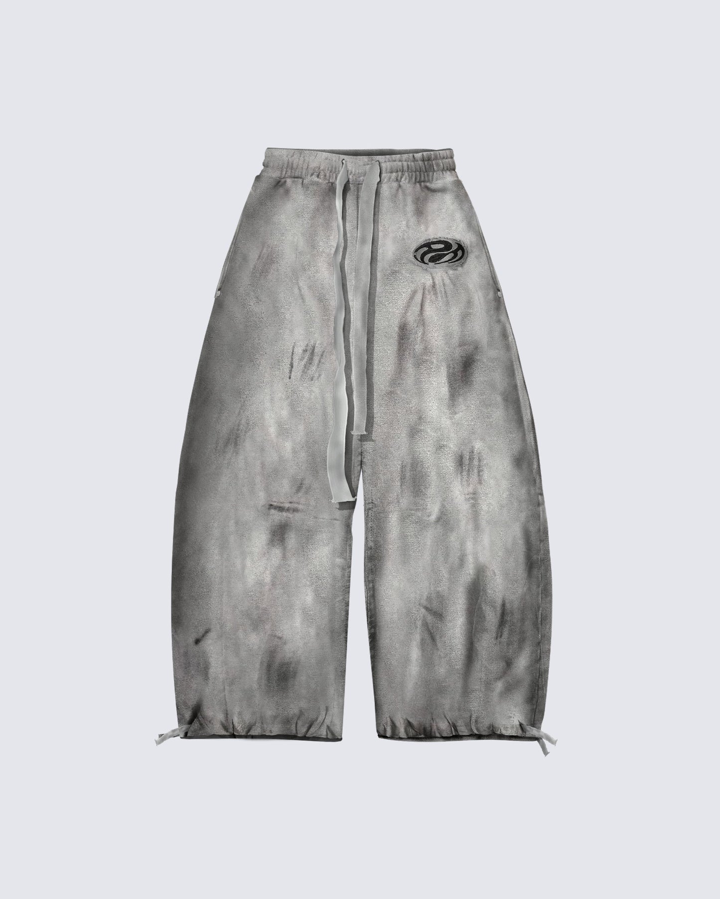 Distressed Dirty Curved-Cut Drawstring Sweatpants