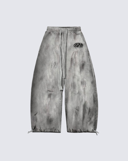 Distressed Dirty Curved-Cut Drawstring Sweatpants