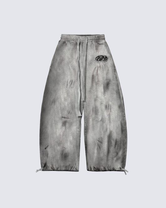 Distressed Dirty Curved-Cut Drawstring Sweatpants