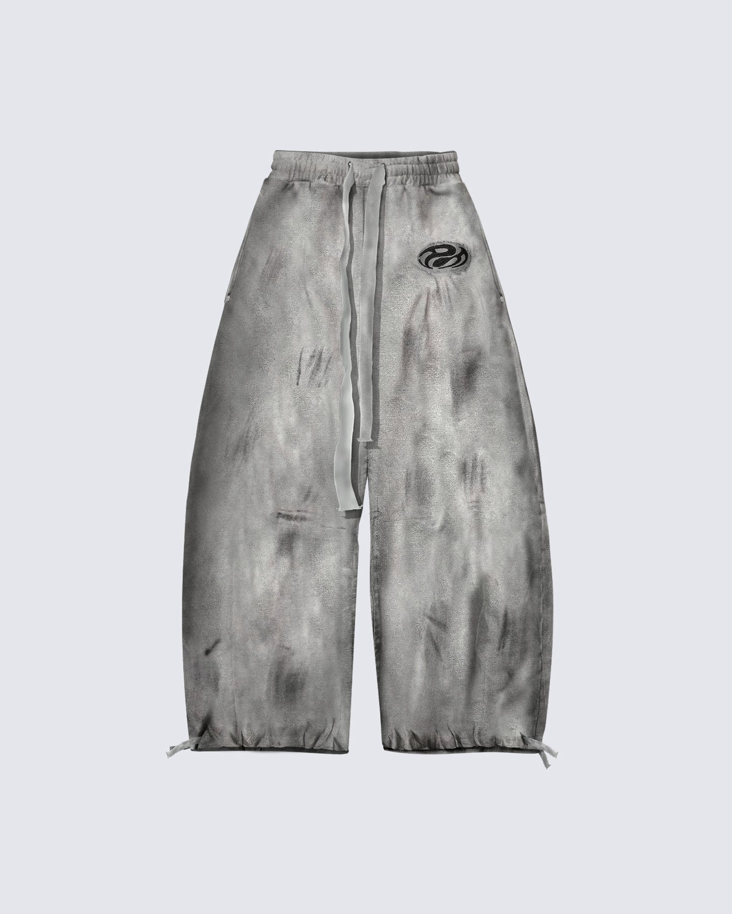 Distressed Dirty Curved-Cut Drawstring Sweatpants