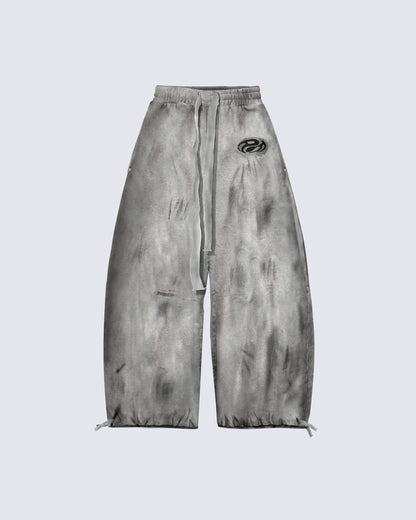 Distressed Dirty Curved-Cut Drawstring Sweatpants