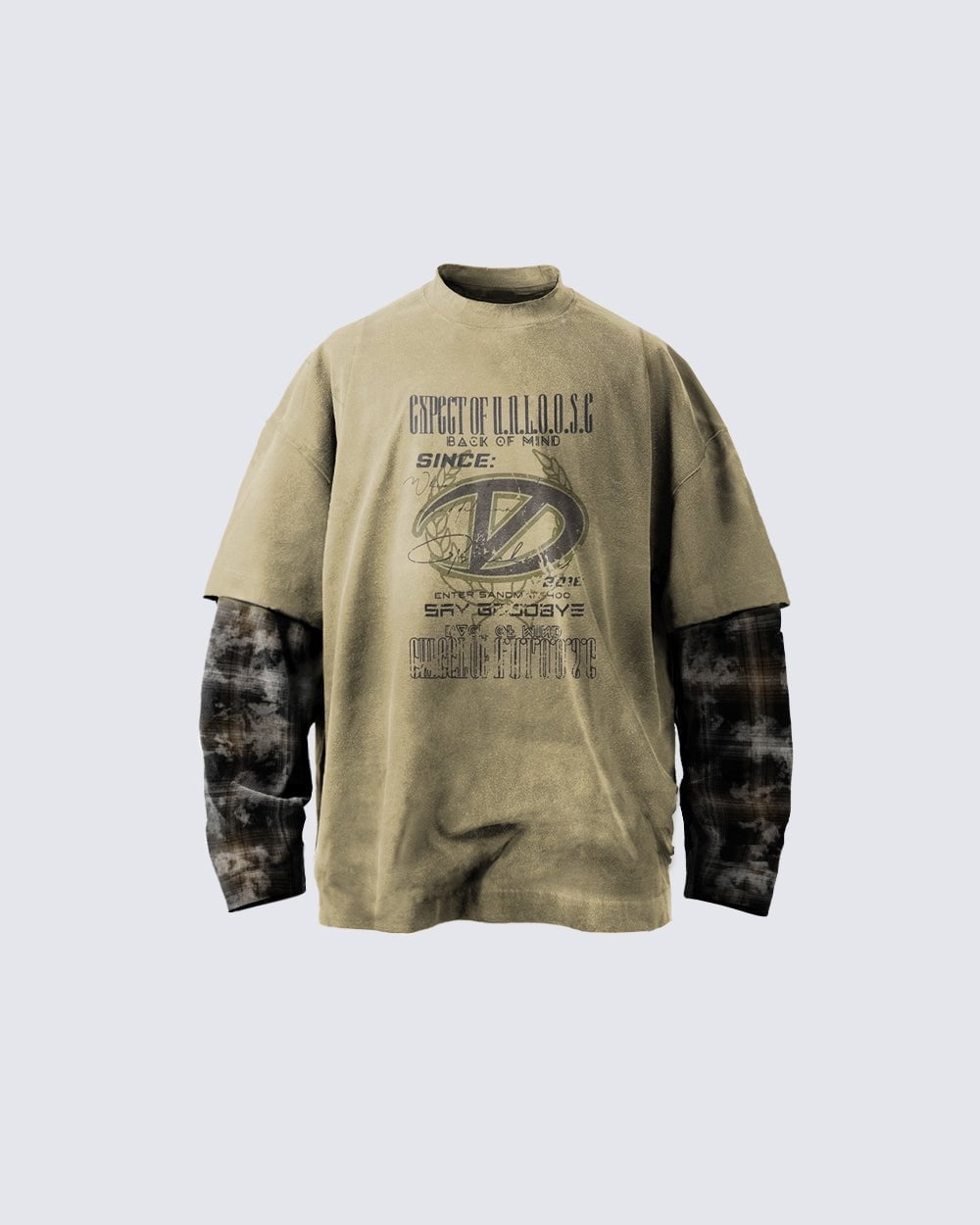 Patchwork Print Design Long-Sleeve T-Shirt