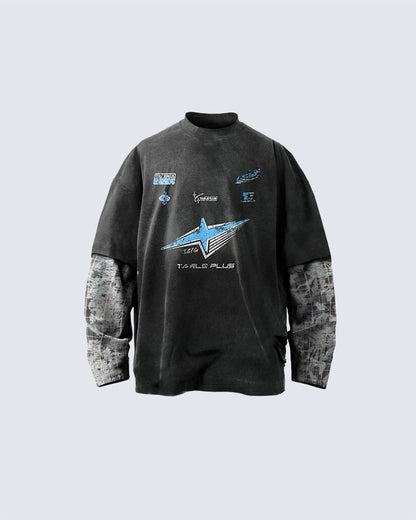 Streetwear Vintage Washed Layered Graphic Hoodie