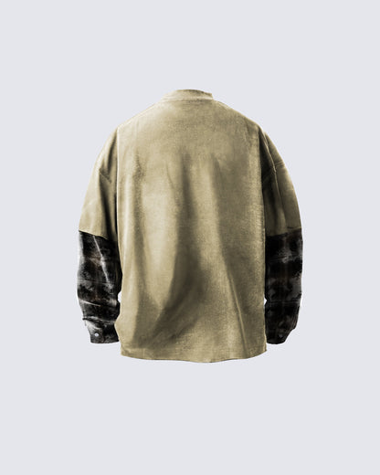 Patchwork Print Design Long-Sleeve T-Shirt