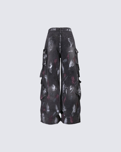 Deconstructed Graffiti Strap Cargo Jeans