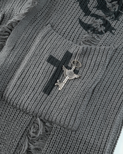 Distressed Long Knit Cardigan Coat