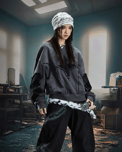 Distressed Star Patchwork Oversized Sweatshirt