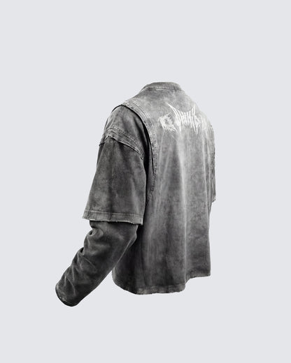 KIIKIO-Vintage Washed Layered Long-T-Shirt