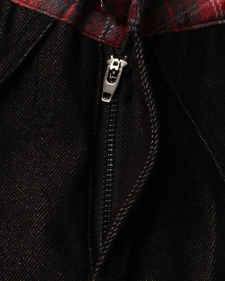 American Retro Plaid Patchwork Denim Pants