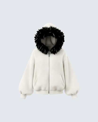 KIIKIO Fur Collar Cozy Hoodie