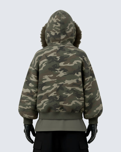 Camouflage  Fur Collar Cotton Jacket