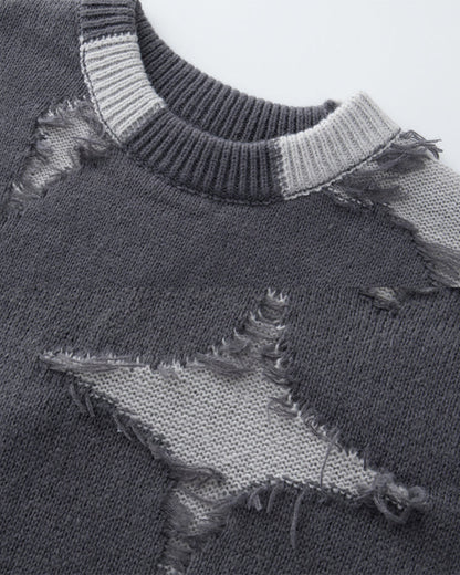 American High Street Hip-Hop Patchwork Frayed Sweater