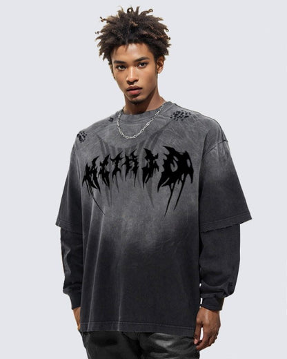 KIIKIO Gothic Logo Distressed Oversized T-Shirt