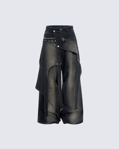 Edgy Dual-Layer Denim Pants