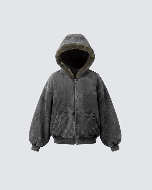 Cropped-Boxy Hoodie in Stone-Washed Cotton