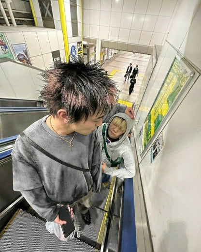 KIIKIO-Vintage Washed Layered Long-T-Shirt