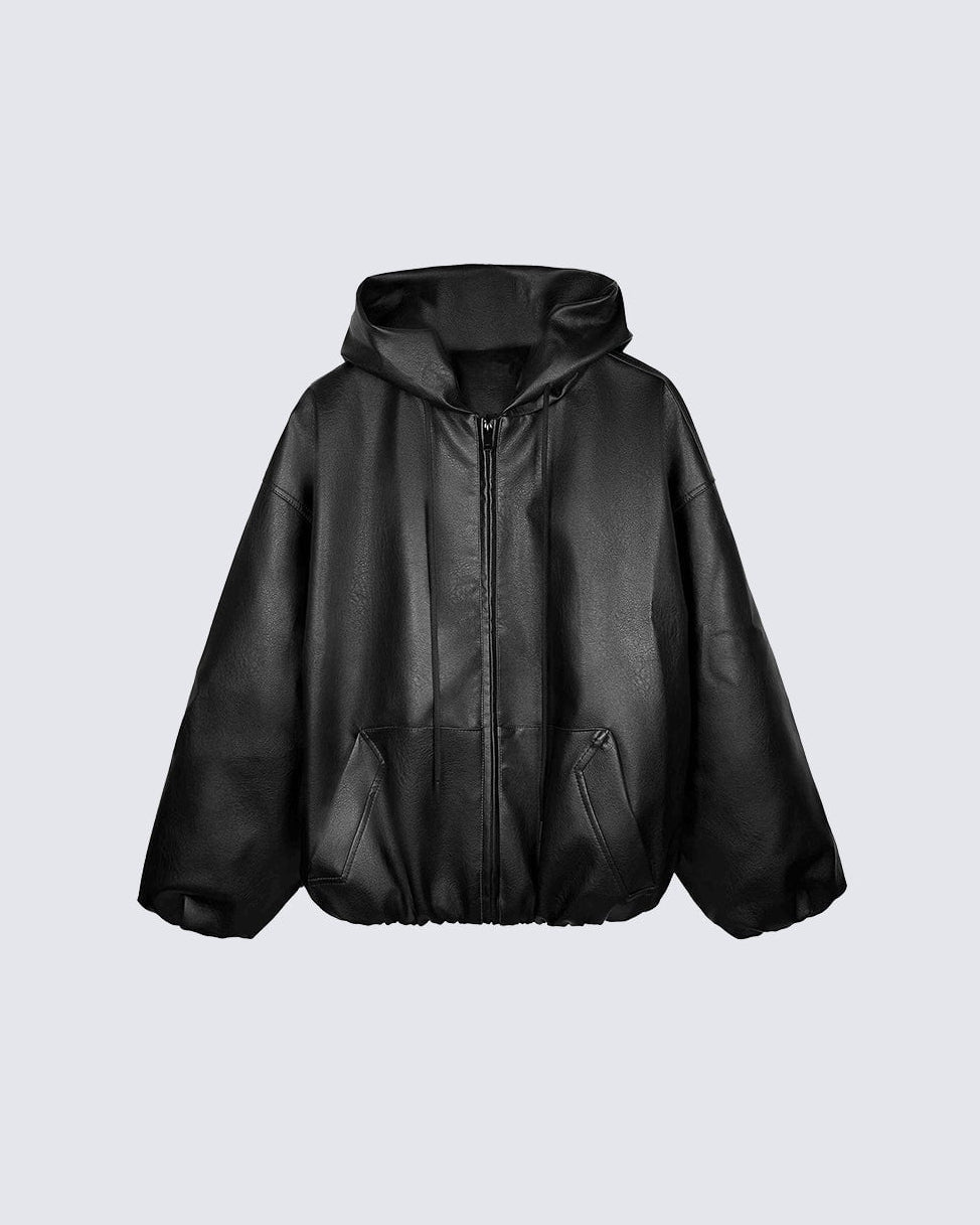 Oversized PU Leather Hooded Jacket