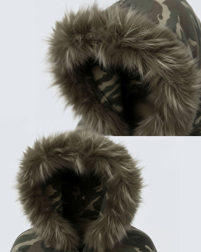 Camouflage  Fur Collar Cotton Jacket