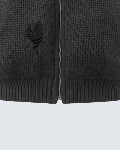 KIIKIO Destroyed Knitted Sweater Plush Coat