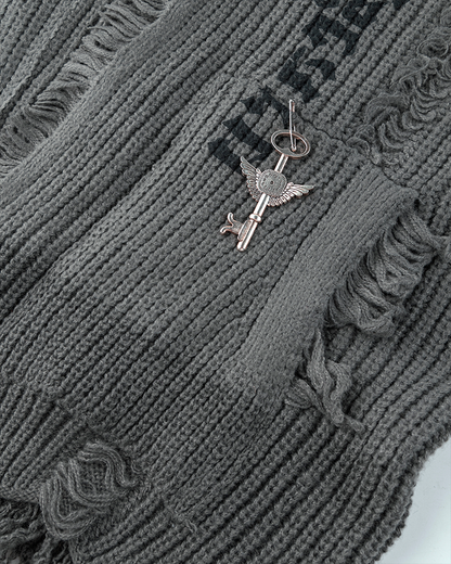 Distressed Knit Open-Front Cardigan