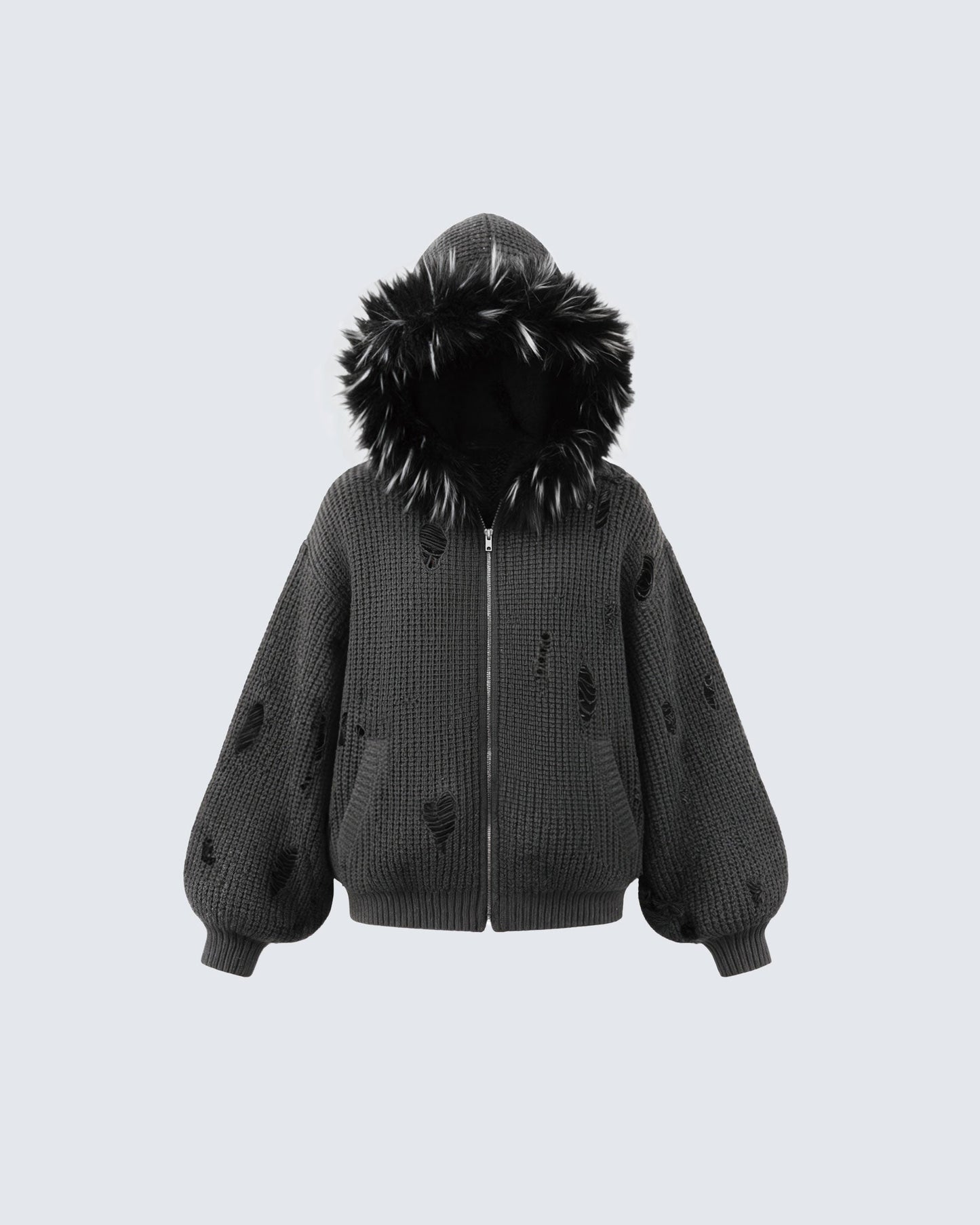 KIIKIO Destroyed Knitted Sweater Plush Coat