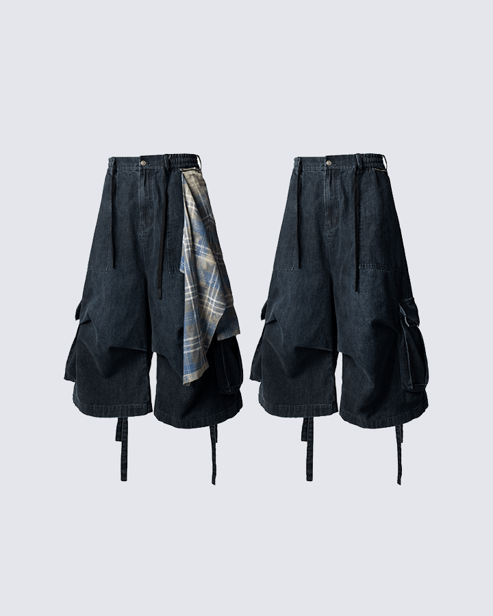 Utility Denim 3/4 Shorts with Detachable Back Flap