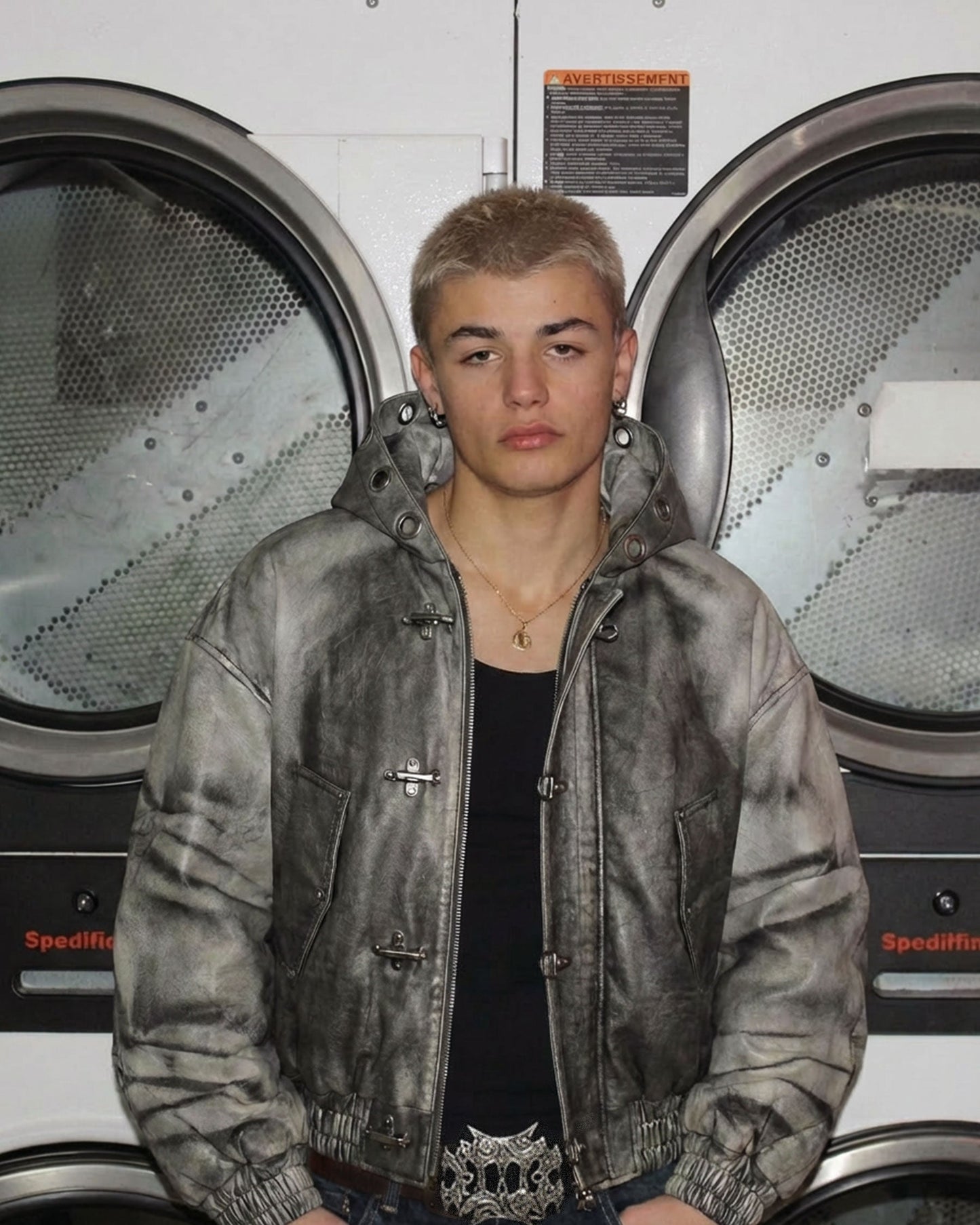 PUNK STREET DISTRICT-Vintage Washed Hooded Utility Jacket