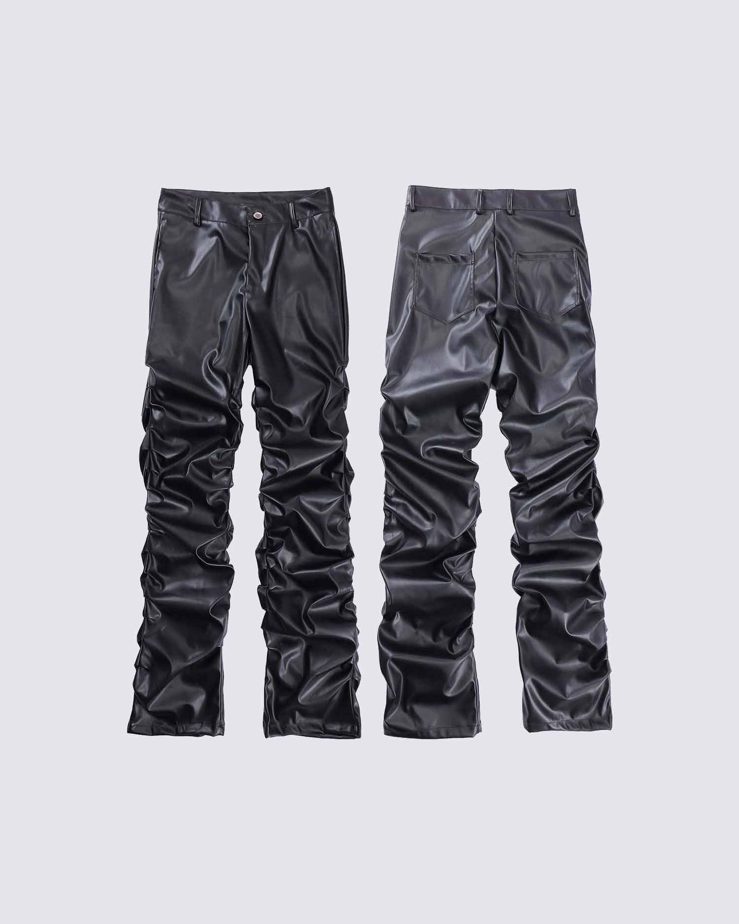 Pleated Pu Jeans