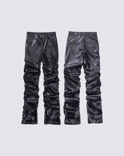 Pleated Pu Jeans