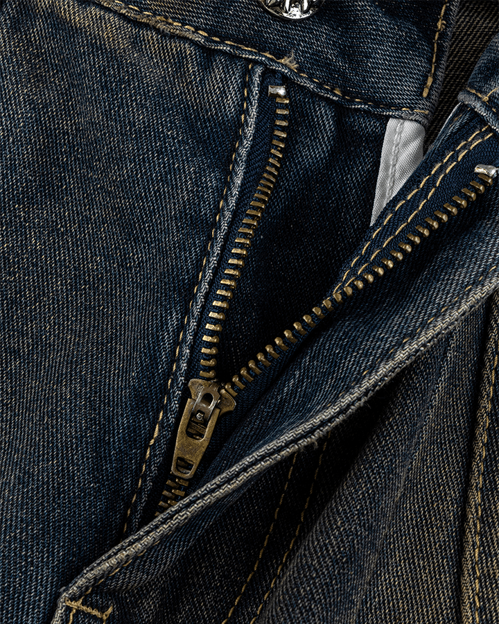 Faded Cargo Wide-Leg Denim Pants