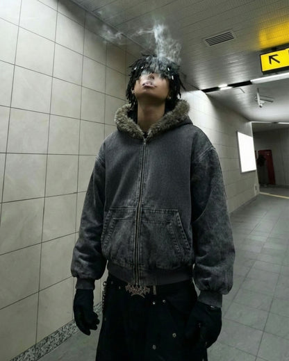 Cropped-Boxy Hoodie in Stone-Washed Cotton