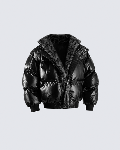 Glossy Fleece-Lined Puffer Jacket