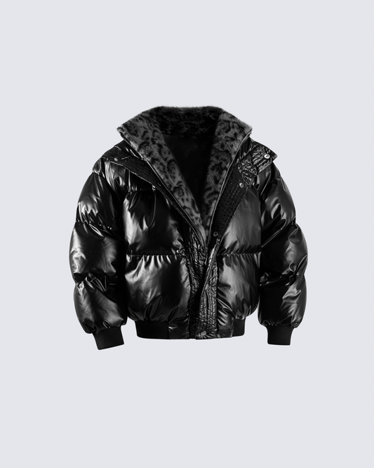 Glossy Fleece-Lined Puffer Jacket