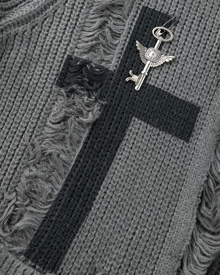 Distressed Long Knit Cardigan Coat