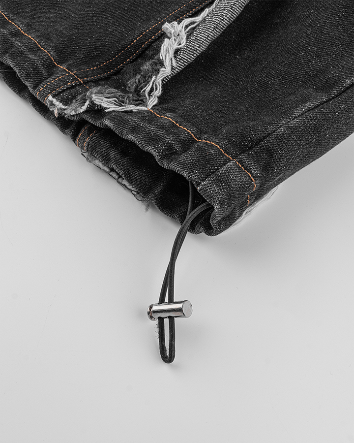 Frayed Patchwork Wide-Leg Denim Pants