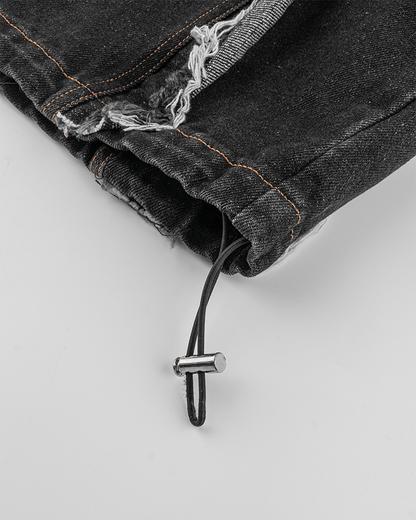 Frayed Patchwork Wide-Leg Denim Pants