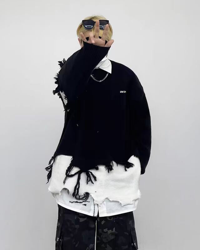 Lazy Irregular Tassel Sweater