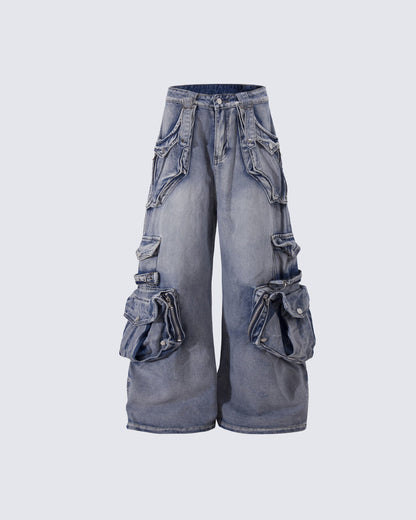 Vintage Streetwear Cargo Flared Jeans