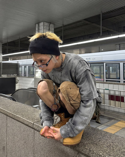 KIIKIO-Vintage Washed Layered Long-T-Shirt