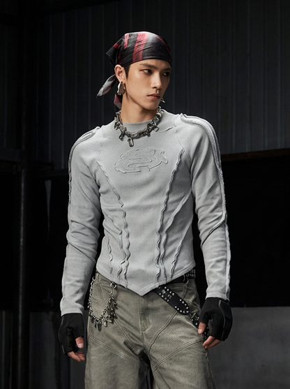 Distressed Panel Long-Sleeve Top